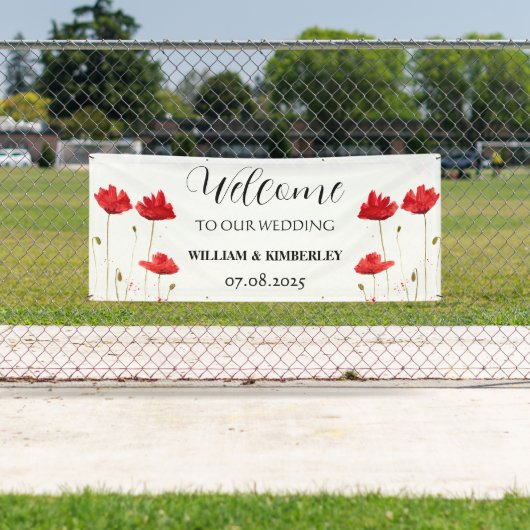 Rote Poppies Blumengebirge Blume Rustikale Elegant Banner (Insitu)