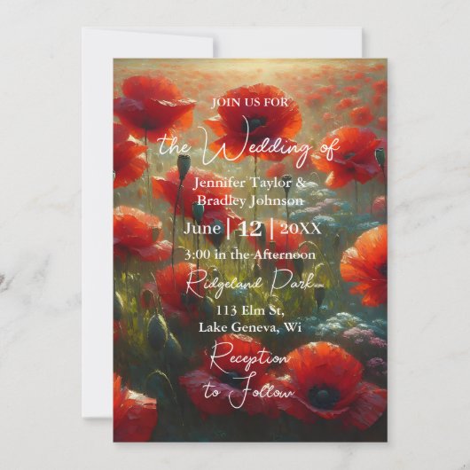 Rote Poppies Blumenhochzeit Einladung (Vorderseite)