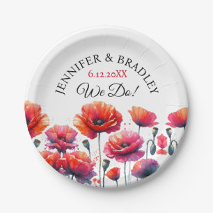 Rote Poppies Blumenhochzeit Pappteller
