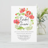 Rote Poppies-Brautparty für Wasserfarben Einladung (Stehend Vorderseite)