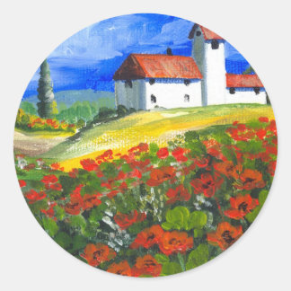 Rote Poppies der Toskana Runder Aufkleber