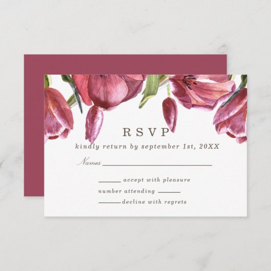 Rote Poppies Elegantes formales Hochzeitungs-Respo Einladung (Vorne/Hinten)