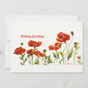 Rote Poppies in einer Reihe von Aquarellfarben mit Feiertagskarte