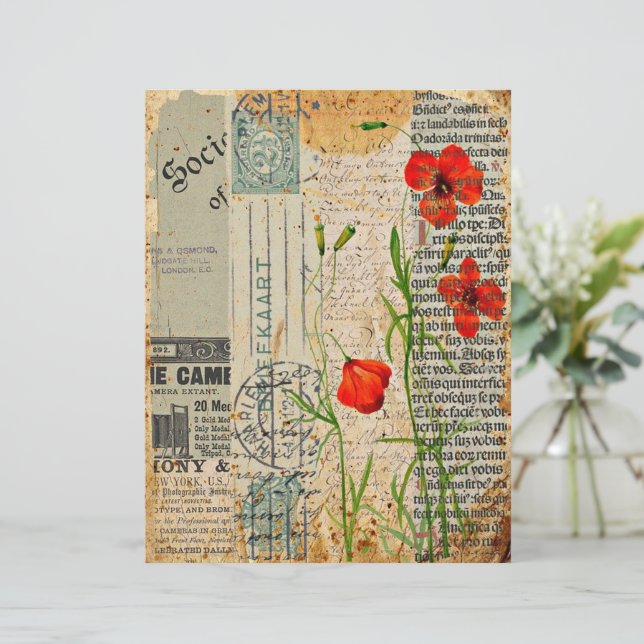 Rote Poppies-Junk-Journal-Collage (Stehend Vorderseite)