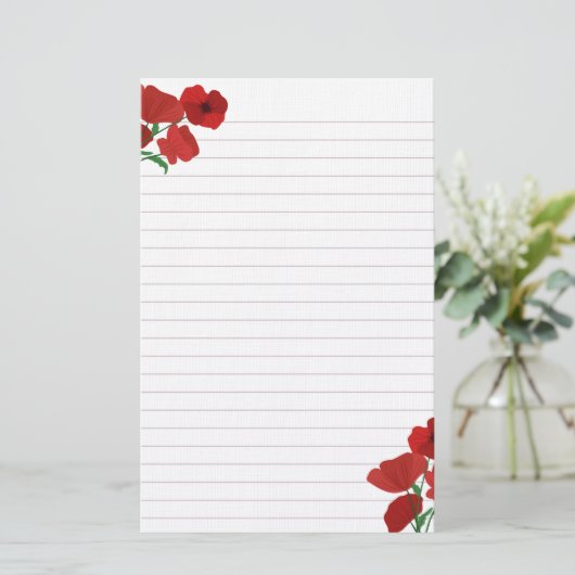 Rote Poppies Lined Briefpapier (Stehend Vorderseite)