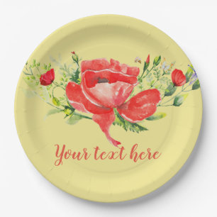 Rote Poppies Personalisiert Pappteller