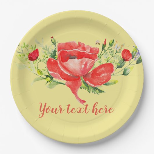 Rote Poppies Personalisiert Pappteller (Vorderseite)