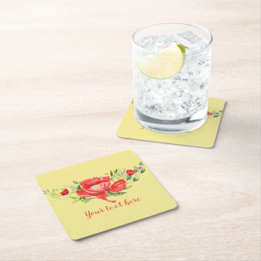 Rote Poppies Personalisiert Rechteckiger Pappuntersetzer (Vor Ort)