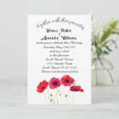 Rote Poppies Poppy Elegante Rustikale Hochzeit Einladung (Stehend Vorderseite)