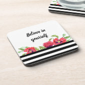 Rote Poppies von Aquarellen glauben an sich selbst Getränkeuntersetzer (Linke Seite)