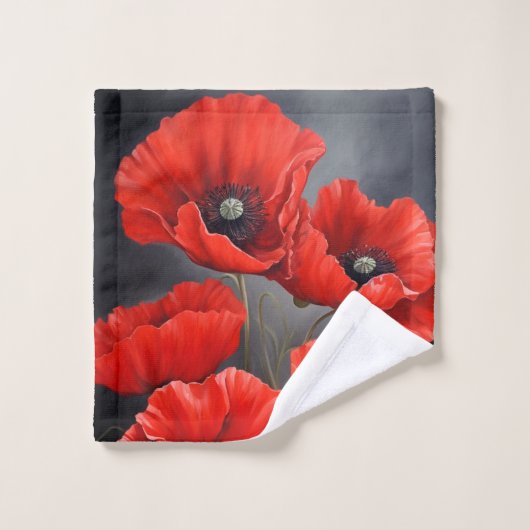 Rote Poppione Badhandtuch Set (Waschlappen)