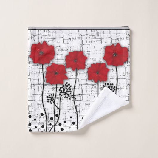 Rote Poppione Badhandtuch Set (Waschlappen)