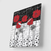 Rote Poppione Quadratische Wanduhr (Winkel)