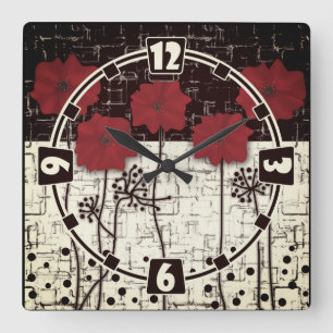Rote Poppione Quadratische Wanduhr