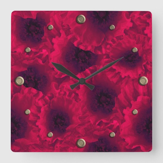 Rote Poppione Quadratische Wanduhr (Vorderseite)