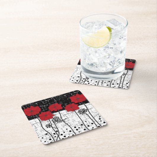 Rote Poppione Rechteckiger Pappuntersetzer (Vor Ort)