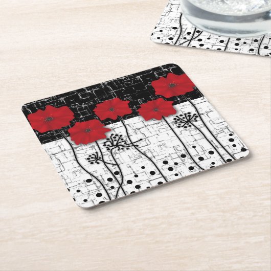 Rote Poppione Rechteckiger Pappuntersetzer (angewinkelt)