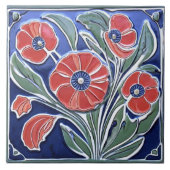 Rote Poppy Blume Art Deco Fliese (Vorderseite)