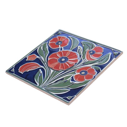 Rote Poppy Blume Art Deco Fliese (Seite)