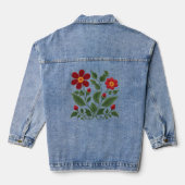 Rote Posies-Folk-Art Jeansjacke (Rückseite)