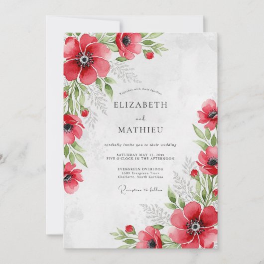 Rote prächtige botanische Hochzeit Einladung (Vorderseite)