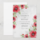 Rote prächtige botanische Hochzeit Einladung (Vorne/Hinten)