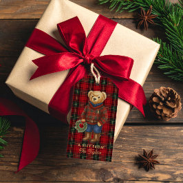 Rote Preppy-Karo-Weihnachts-Teddybär-Geschenkanhän Geschenkanhänger