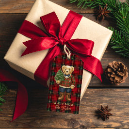 Rote Preppy-Karostickereien Weihnachts-Teddybär-Ge Geschenkanhänger