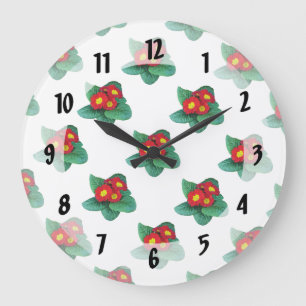Rote Primeln Große Wanduhr