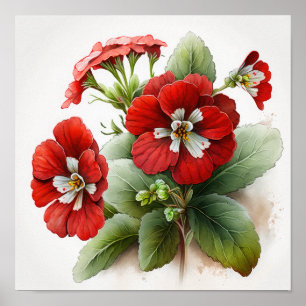 Rote Primrose Blume Art Print Poster