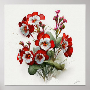 Rote Primrose Blume Art Print Poster