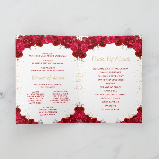 Rote Prinzessin Floral Quinceñera Programm (Innenseite)