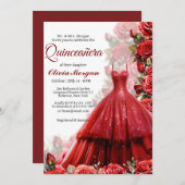 Rote Prinzessin Kleid Quinceanera Einladung (Vorne/Hinten)