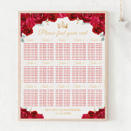 Rote Prinzessin Quinceañera 15 Tabelle Sitzplan Poster