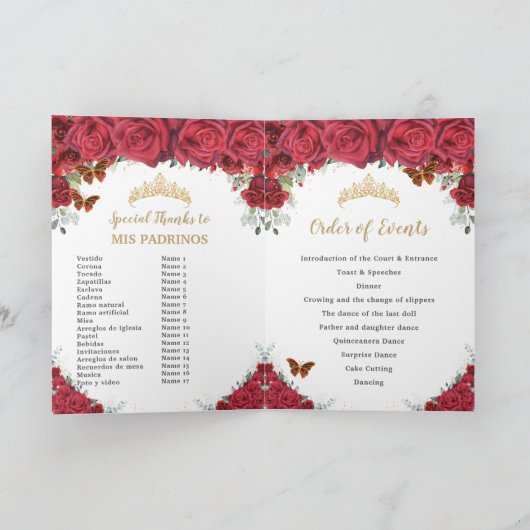Rote Prinzessin Quinceañera Orden der Ereignisse Programm (Innenseite)