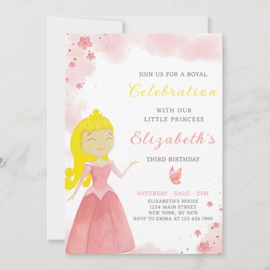 Rote Prinzessin zum Geburtstag Einladung (Vorderseite)