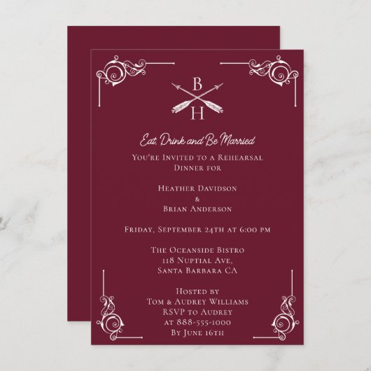 Rote Probe und Abendessen in den Pfeilen Einladung (Vorne/Hinten)