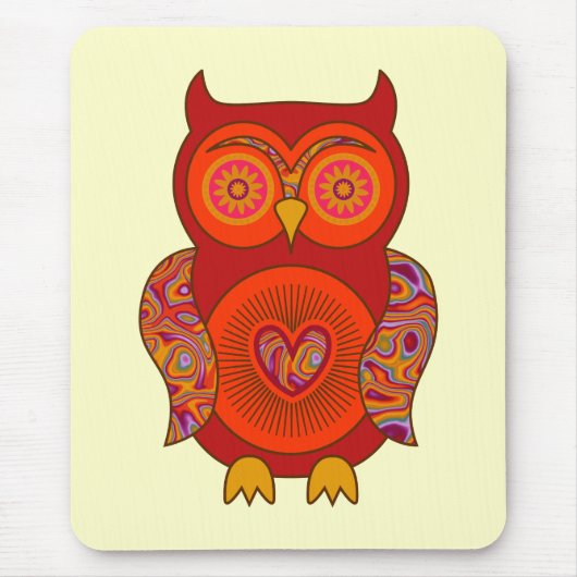 Rote psychedelische Eule Mousepad (Vorne)