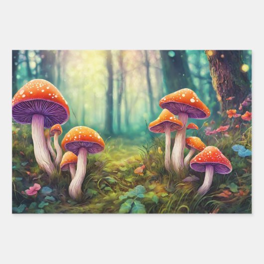 Rote psychedelische Pilze im Wald Geschenkpapier Set (Vorderseite)