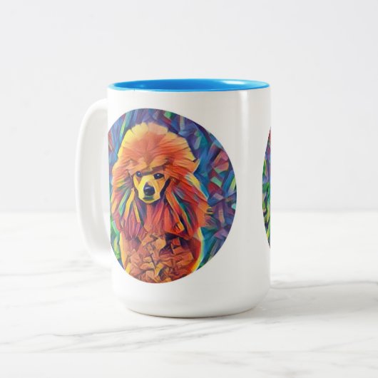 Rote Pudel-Kunst Zweifarbige Tasse (Vorderseite Links)