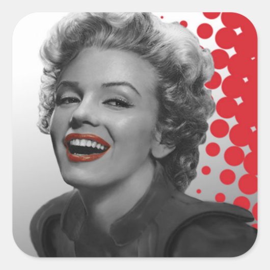 Rote Punkte Marilyn Quadratischer Aufkleber (Vorderseite)