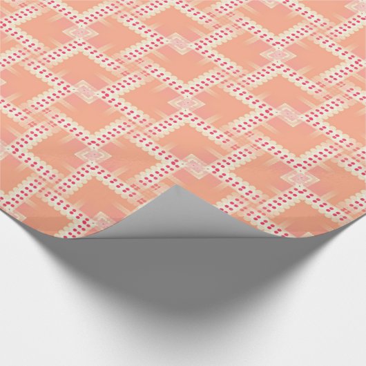 Rote Punkte + Peach squares GIF-Papier Geschenkpapier (Ecke)