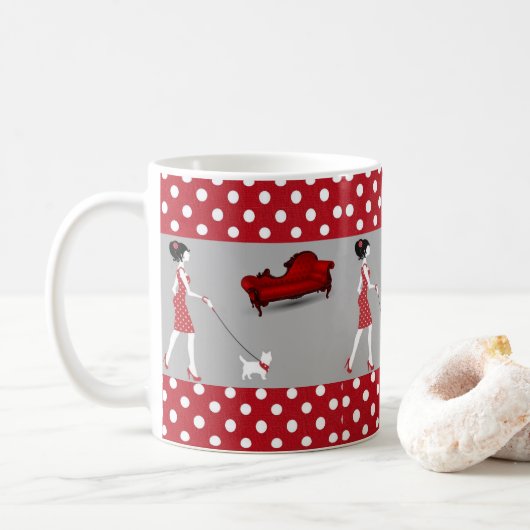 Rote Punkte-Tasse Kaffeetasse (Mit Donut)