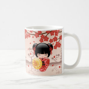 Rote Puppe Kirschblütes Kokeshi - japanische Kaffeetasse