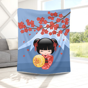 Rote Puppe Kirschblütes Kokeshi - niedliches Fleecedecke