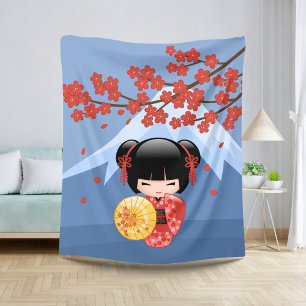 Rote Puppe Kirschblütes Kokeshi - niedliches Sherpadecke