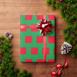 Rote Quadrate Grün Geschenkpapier