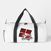 Rote Quadrate mit dem Text "Beams and Gray Ovals" Duffle Bag (Rückseite)