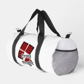 Rote Quadrate mit dem Text "Beams and Gray Ovals" Duffle Bag (Rechte Ecke)