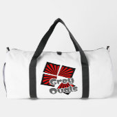 Rote Quadrate mit dem Text "Beams and Gray Ovals" Duffle Bag (Rückseite)